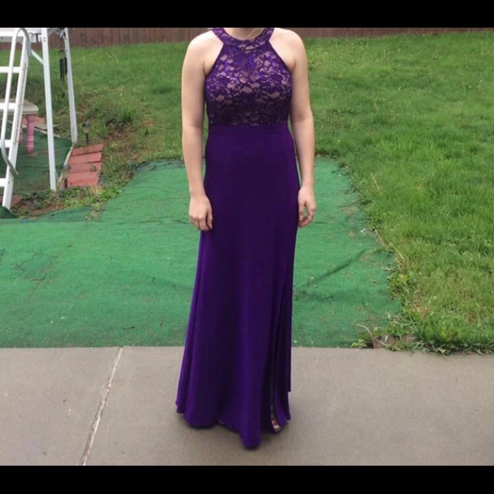 Purple High Neck Prom Dress